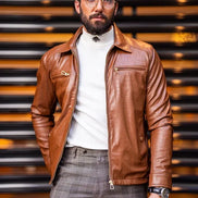 Rapid Slim Fit Zipper Brown Leather Jacket