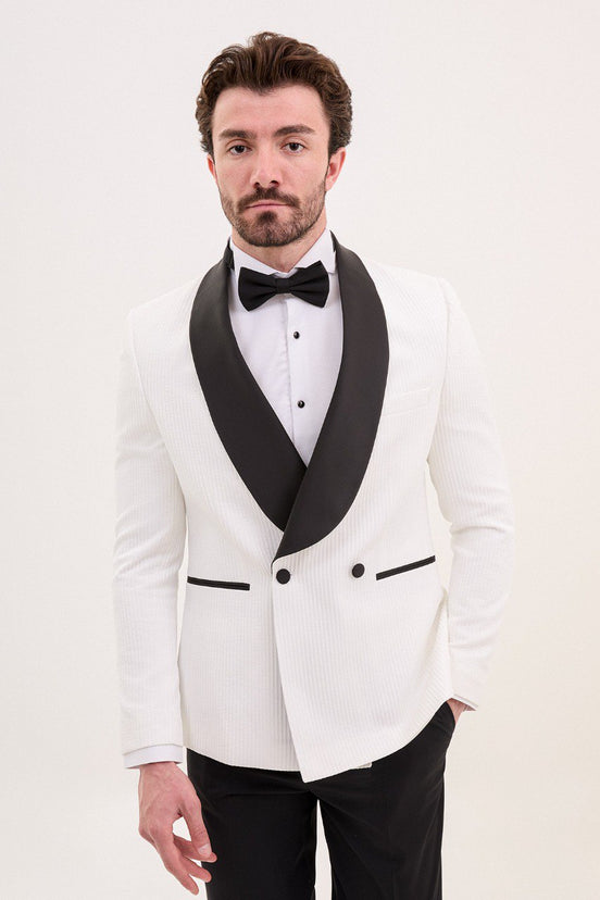 White Double Breasted Striped Tuxedo
