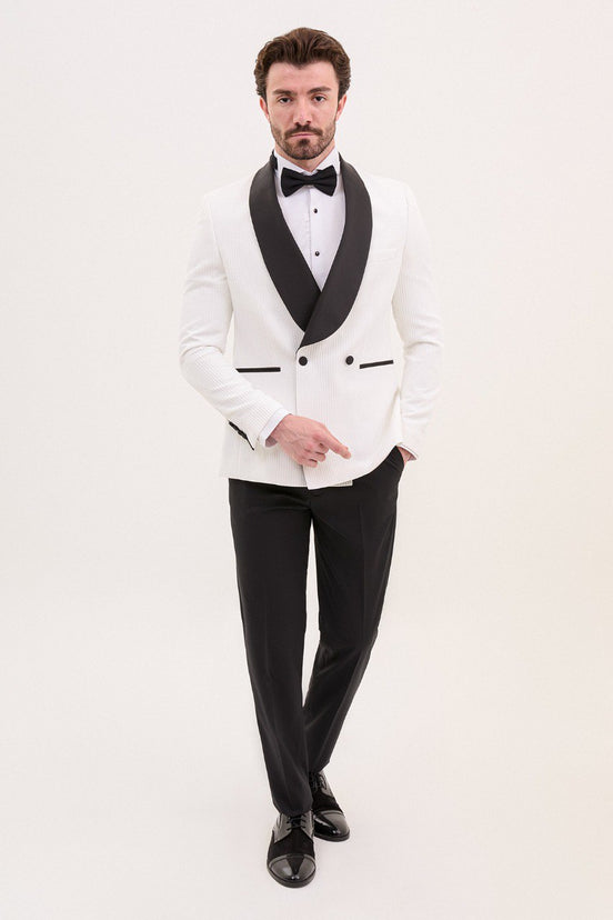 White Double Breasted Striped Tuxedo