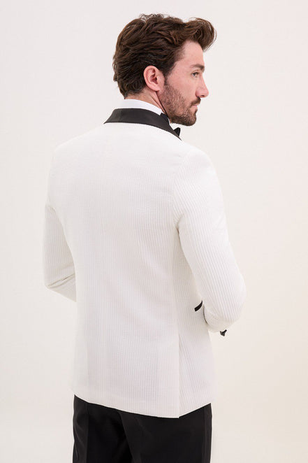 Rapid White Double Breasted Striped Tuxedo