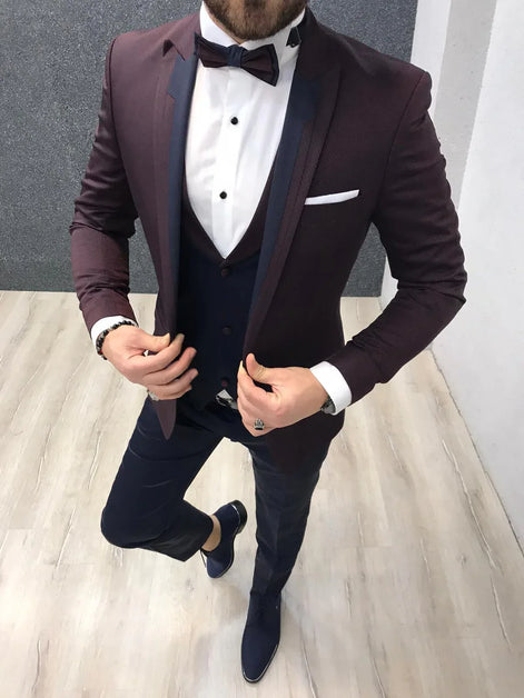 Richmond Slim Fit Peak Lapel Burgundy Tuxedo