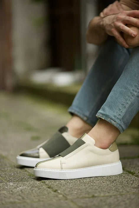 Sioux Beige Green Laceless Slip On Shoes