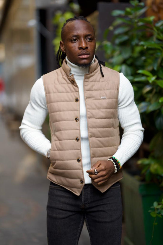 Beige Slim Fit Puffer Vest