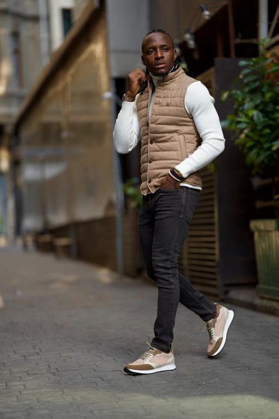 Beige Slim Fit Puffer Vest