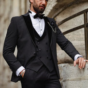 Sioux Black Slim Fit Velvet Peak Lapel Tuxedo