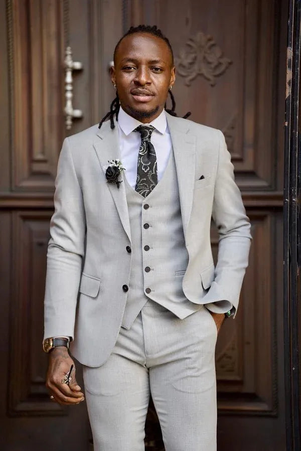GentWith Sioux Light Gray Slim Fit Notch Lapel Suit