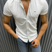 GentWith Pierre White Slim Fit Short Sleeve Shirt