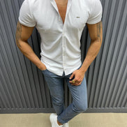 GentWith Pierre White Slim Fit Short Sleeve Shirt