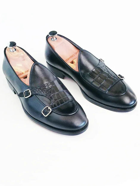 Sparks Black Double Monk Strap Shoes