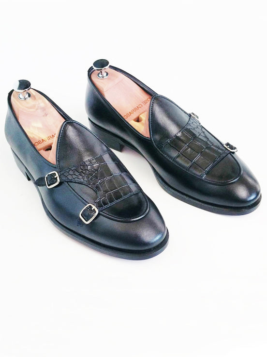 Black Double Monk Strap Shoes