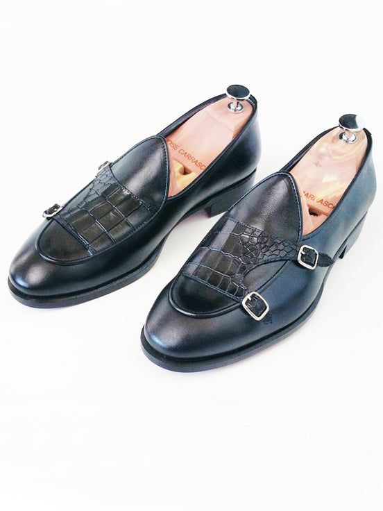 Black Double Monk Strap Shoes