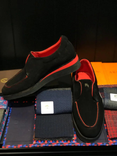 Sparks Handmade Suede Leather Black Loafers