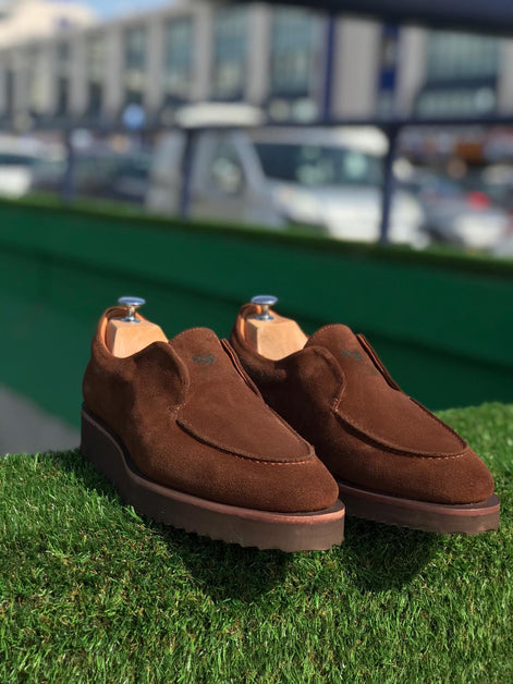 Sparks Handmade Suede Leather Brown Loafers