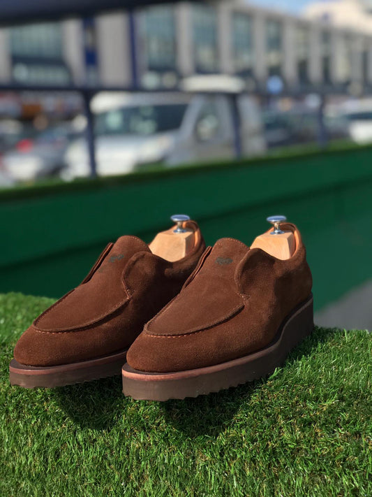Sparks Handmade Suede Leather Brown Loafers