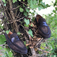 Sparks Handmade Woven Leather Brown Loafers