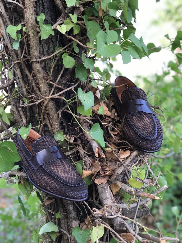 Sparks Handmade Woven Leather Brown Loafers
