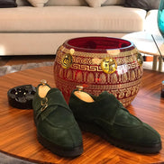 Sparks Suede Leather Green Buckle Loafers