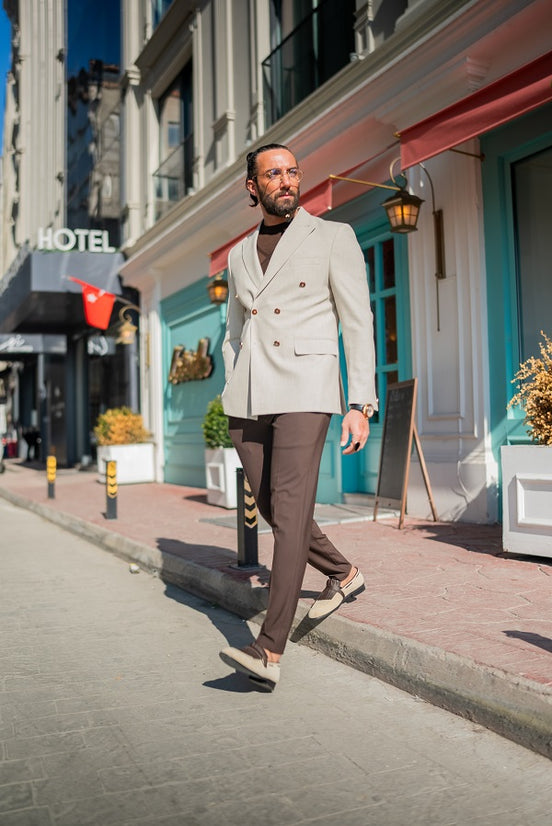 Beige Double Breasted Blazer