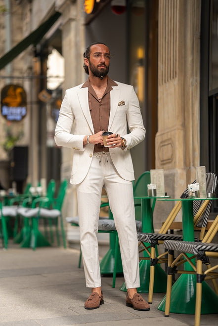 Sturgis Beige Slim Fit Notch Lapel 2 Piece Suit