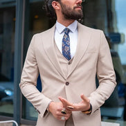 Sturgis Beige Slim Fit Peak Lapel 3 Piece Suit