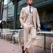 Sturgis Beige Slim Fit Peak Lapel 3 Piece Suit