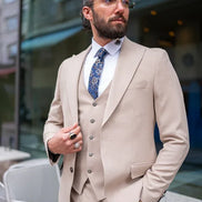 Sturgis Beige Slim Fit Peak Lapel 3 Piece Suit