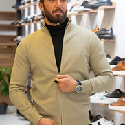 GentWith Sturgis Slim Fit Zipper Beige Cardigan