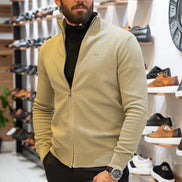 GentWith Sturgis Slim Fit Zipper Beige Cardigan