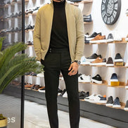 GentWith Sturgis Slim Fit Zipper Beige Cardigan