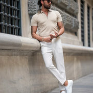 Sturgis Beige Slim Fit Zippers Polo T-Shirt