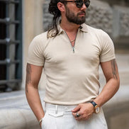 Sturgis Beige Slim Fit Zippers Polo T-Shirt