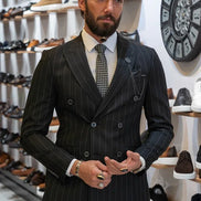 Sturgis Black Slim Fit 2 Piece Striped Double Breasted Suit