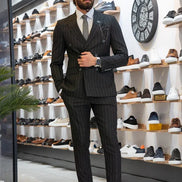 Sturgis Black Slim Fit 2 Piece Striped Double Breasted Suit