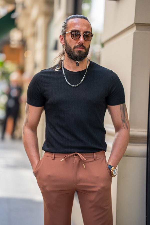 Sturgis Black Slim Fit Crew Neck Striped T-Shirt