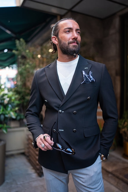 Sturgis Black Slim Fit Double Breasted Blazer