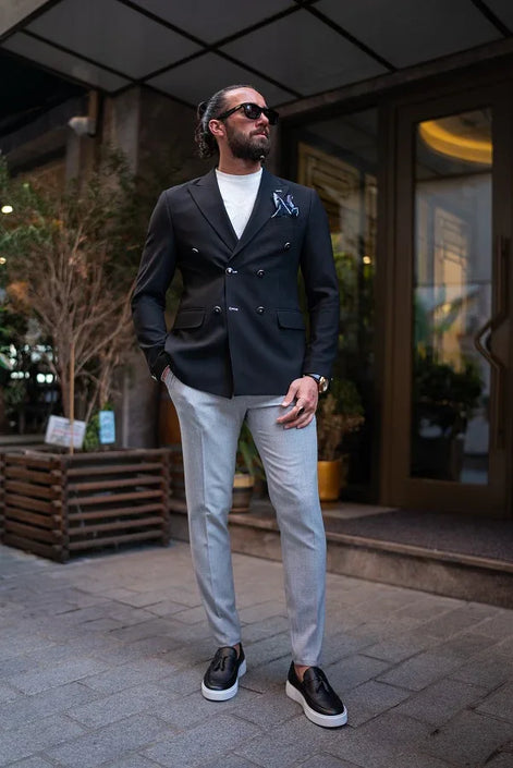 Sturgis Black Slim Fit Double Breasted Blazer