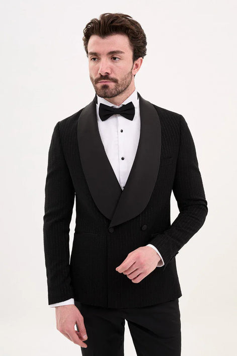 Sturgis Black Double Breasted Striped Tuxedo