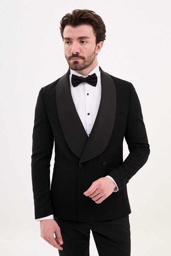Black Double Breasted Striped Tuxedo