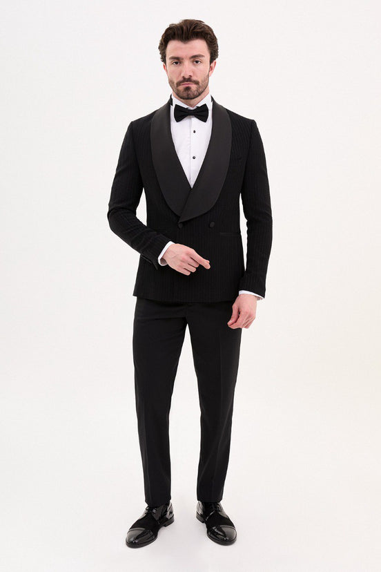 Black Double Breasted Striped Tuxedo