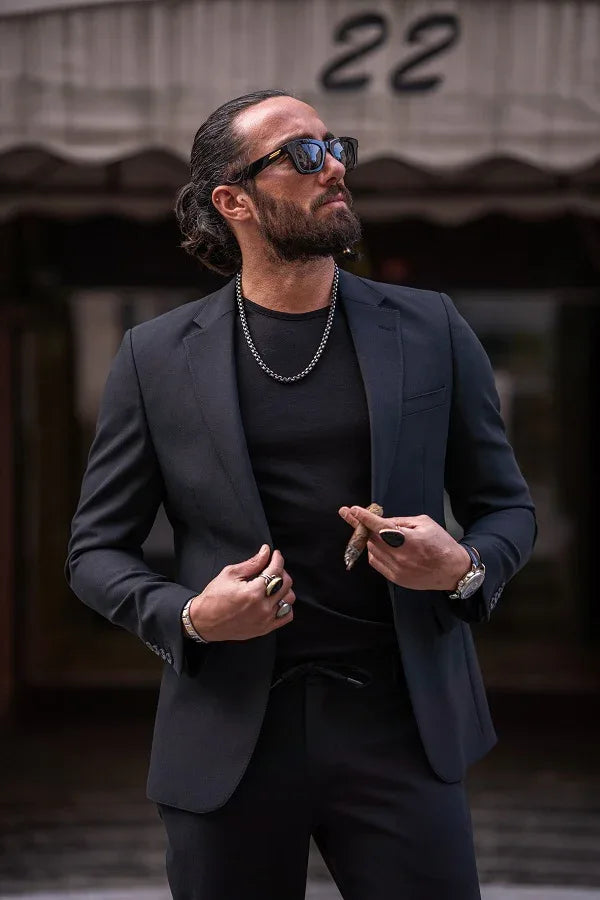 Sturgis Black Slim Fit Notch Lapel 2 Piece Suit