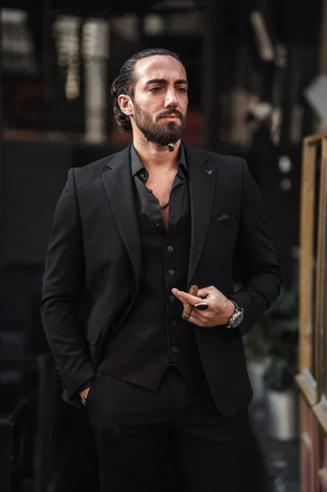 Sturgis Black Slim Fit Notch Lapel 3 Piece Suit
