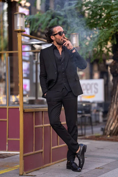 Sturgis Black Slim Fit Notch Lapel 3 Piece Suit