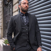 GentWith Sturgis Black Slim Fit Peak Lapel 3 Piece Suit
