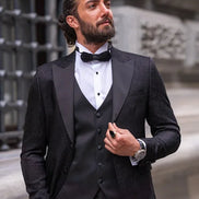 Sturgis Slim Fit Peak Lapel Patterned Black Tuxedo