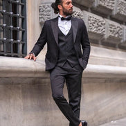 Sturgis Slim Fit Peak Lapel Patterned Black Tuxedo