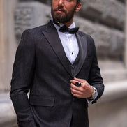 Sturgis Slim Fit Peak Lapel Patterned Black Tuxedo