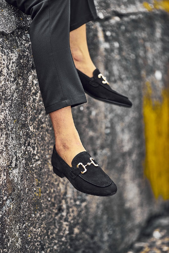 Black Suede Horsebit Loafers