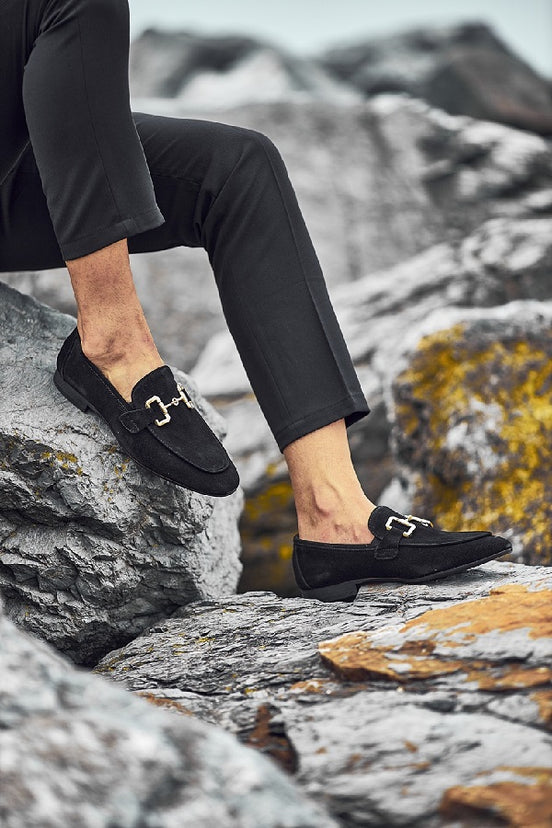 GentWith Sturgis Black Suede Horsebit Loafers