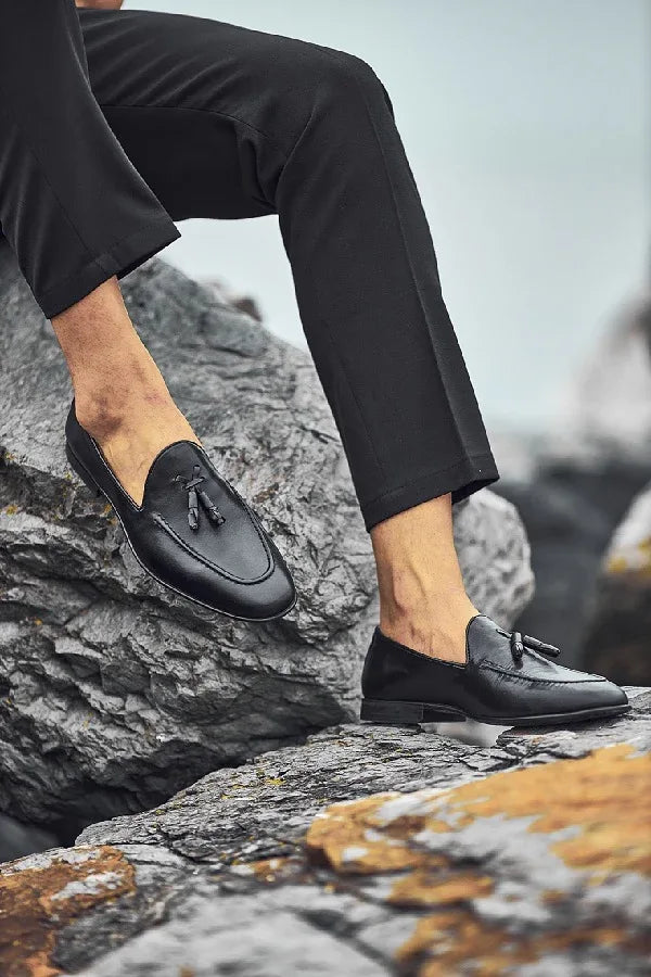 black dress loafers for men Black Tassel Loafers for Men