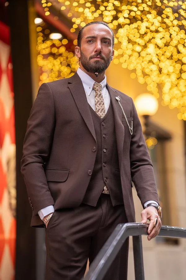 Sturgis Brown Slim Fit Notch Lapel 3 Piece Suit